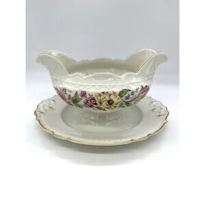 Embassy Vitrified China Gravy Boat with Underplate Made in USA